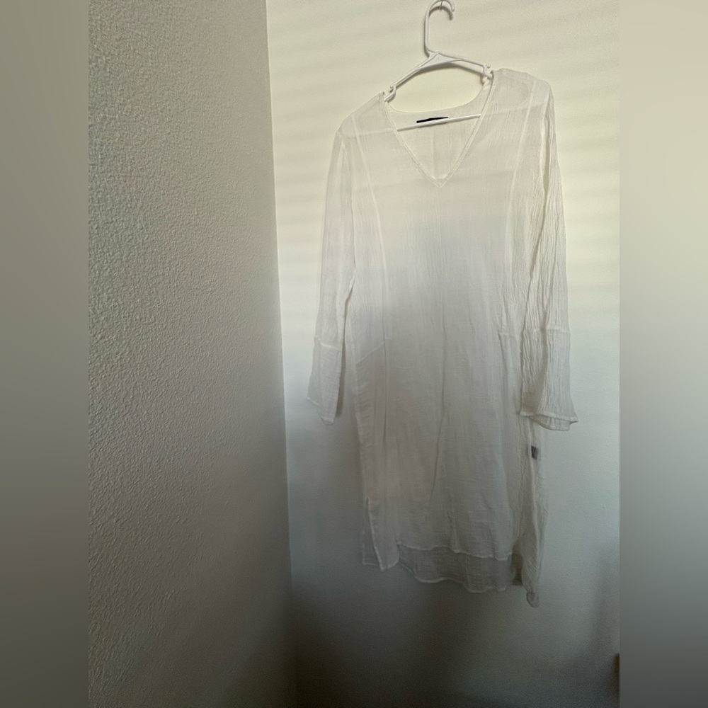 Jenni kayne White V-Neck Long Sleeve Cotton dress size M